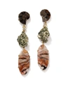 JAN LESLIE 18K BESPOKE ONE-OF-A-KIND LUXURY 3-TIER EARRING WITH AMMONITE, PYRITE, CRAZY LACE AGATE, AND DIAMOND,PROD146120116