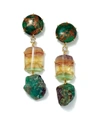 JAN LESLIE 18K BESPOKE ONE-OF-A-KIND LUXURY 3-TIER EARRING WITH COPPER AZURITE, FLUORITE, RAW EMERALD, AND DIAM,PROD146120087