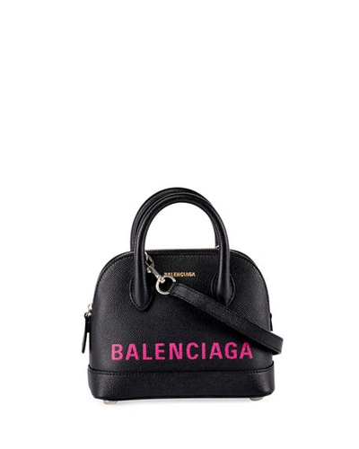 Balenciaga Ville Xxs Aj Logo Leather Top-handle Tote Bag In Noir/rose Shocking