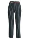 SANDRO Blanche Striped Cropped Linen-Blend Trousers