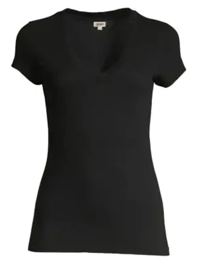 L'agence Becca Cotton V-neck Tee In Black