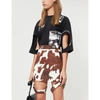 BURBERRY COW-PRINT COTTON AND LINEN-BLEND MINI SKIRT