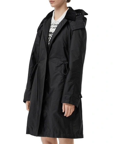 Burberry Taffeta Corduroy-collar Rain Coat, Black
