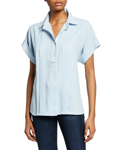 Equipment Dariell Button-front Short-sleeve Pleated Top In Bleu Aere