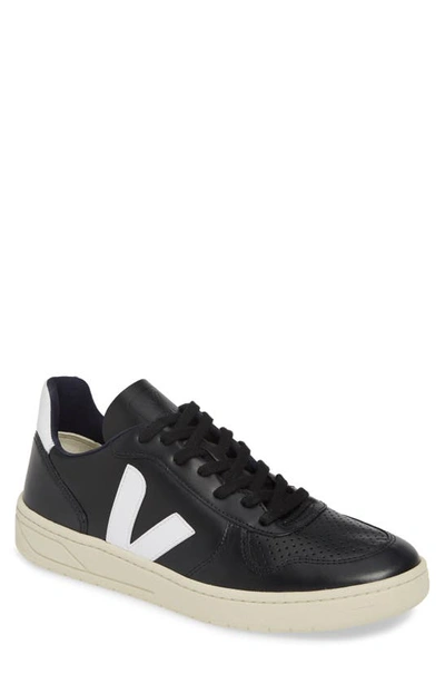 Veja V-10 Sneaker In Black/ White Leather