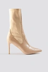 NA-KD Pointy PU Mix Boots Beige