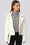 NA-KD Pu Leather Biker Jacket White