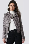 NA-KD Snake Print Biker Jacket Grey