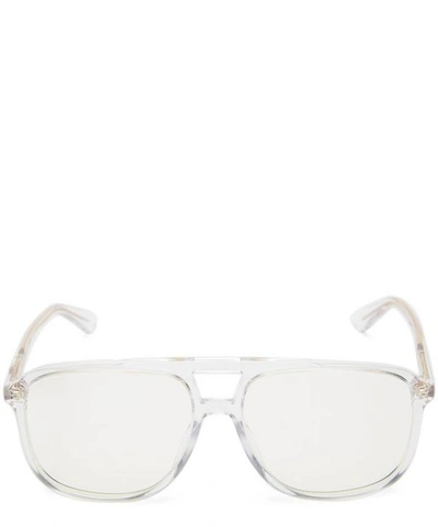 Gucci Transparent Acetate Aviator Optical Glasses In White