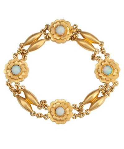 Kojis Gold Chinese Antique Opal Flower Bracelet