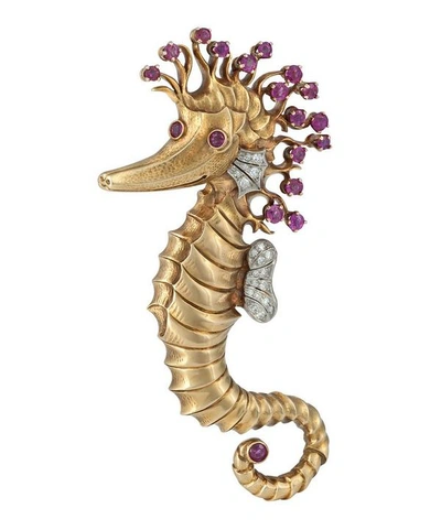 Kojis Gold Ruby And Diamond Seahorse Brooch