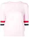 Thom Browne Rwb Cuff Fine Merino Tee In Pink