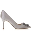 MANOLO BLAHNIK HANGISI GREY SATIN PUMPS,10852935