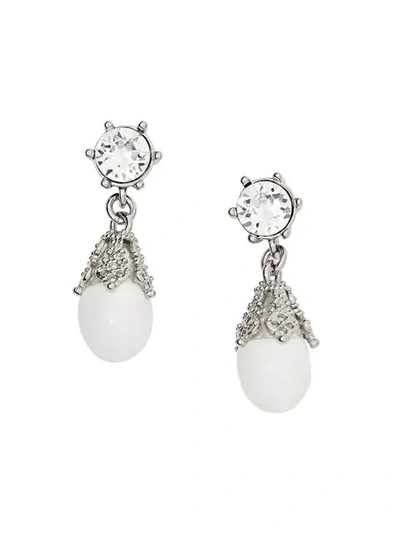 Burberry Palladium-plated Faux Pearl Charm Earrings In White/palladio