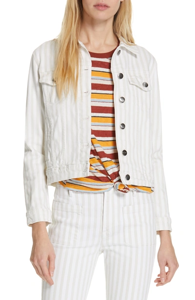 Frame Le Vintage Striped Cropped Denim Jacket In Multi