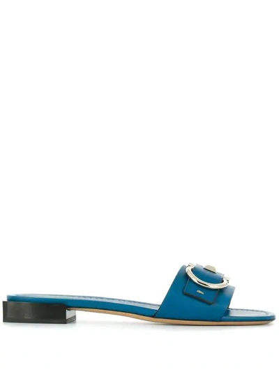Ferragamo Gancini Slide Sandals In Blue