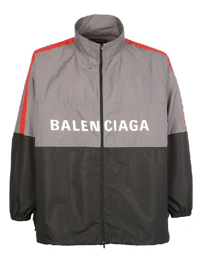 Balenciaga Logo-print Shell Track Jacket In Grey