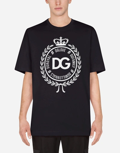 Dolce & Gabbana T-shirt In Cotton With Print In B0665 Blu Scurissimo