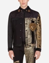 DOLCE & GABBANA STRETCH DENIM AND MIXED FABRIC JACKET WITH PATCH EMBELLISHMENT