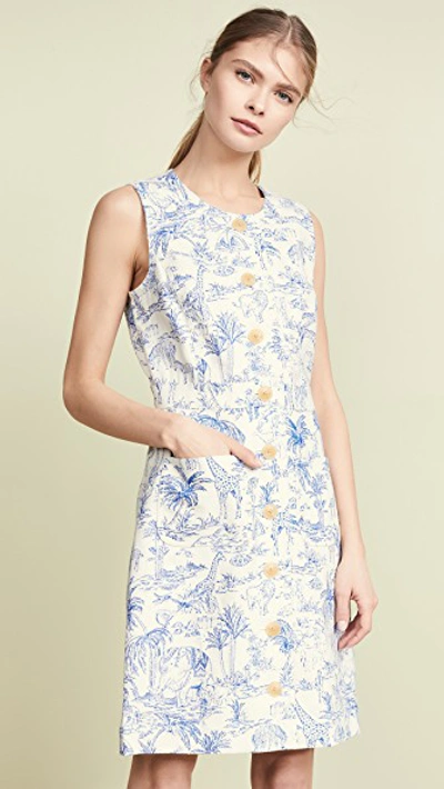 Tory Burch Printed Linen Shift Dress In Ivory Far & Away