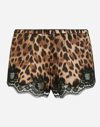 DOLCE & GABBANA LEOPARD-PRINT SATIN underwear SHORTS WITH LACE DETAILING