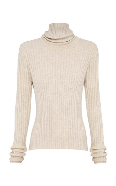 Anna Quan Heather Rib-knit Cotton Turtleneck In Neutral