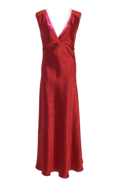 Marni Long V-neckline Satin Dress In Red