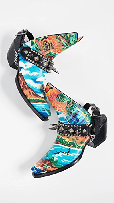 R13 Hawaiian Printed Ankle Half Cowboy Boots In Turquoise Wave