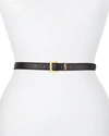 Saint Laurent Golden Ysl Monogram Croc-embossed Leather Belt In Black