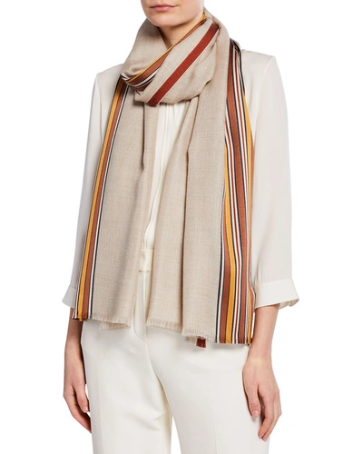 Loro Piana Multi-stripe Fringe Stole In Cream