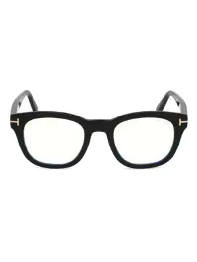 Tom Ford Shiny Blonde Havana Square Blue Light Glasses, 50mm In Black