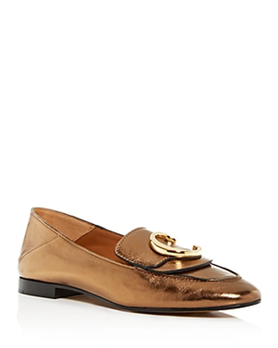 Chloé Embellished Loafers In Harvest Gold Metallic