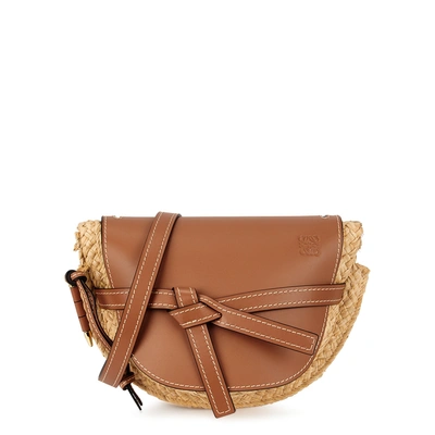 Loewe Small Gate Raffia & Leather Shoulder Bag In Neutral