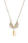 ANTON HEUNIS ANTON HEUNIS CRYSTAL CLUSTER SHELL PENDANT NECKLACE IN CLEAR & CREAM,AHEU-WL59