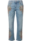 ROBERTO CAVALLI CRYSTAL EMBROIDERED CROPPED JEANS