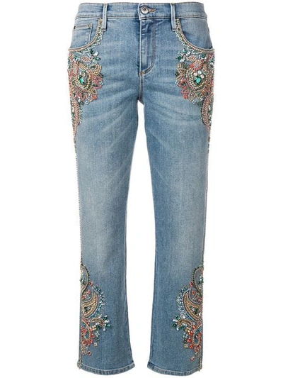 Roberto Cavalli Crystal Embroidered Cropped Jeans - 蓝色 In Blue