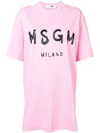 Msgm Dress With Brushed Print Logo In Pink