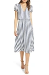 Wayf Blouson Dress In Navy Stripe