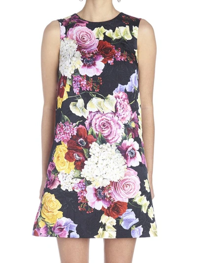 Dolce & Gabbana Ärmelloses Kleid Mit Blumen-print In Hnw86 Fiori Fdo Nero