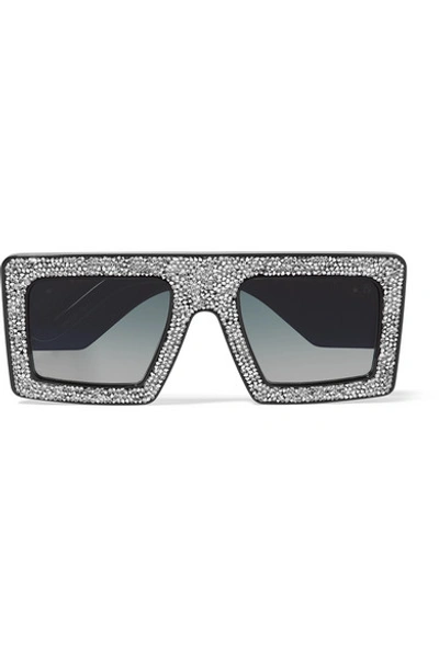 Anna-karin Karlsson Mother Beep D-frame Crystal-embellished Acetate Sunglasses In Black/ice Crystal