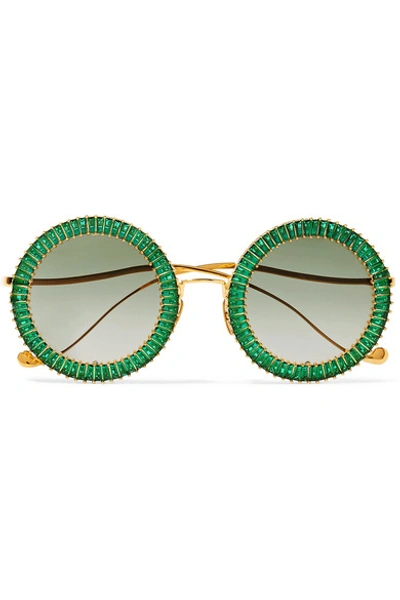 Anna-karin Karlsson Magic You Crystal-embellished Round-frame Gold-plated Sunglasses In Green