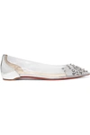 CHRISTIAN LOUBOUTIN COLLACLOU SPIKED PVC AND MIRRORED-LEATHER POINT-TOE FLATS