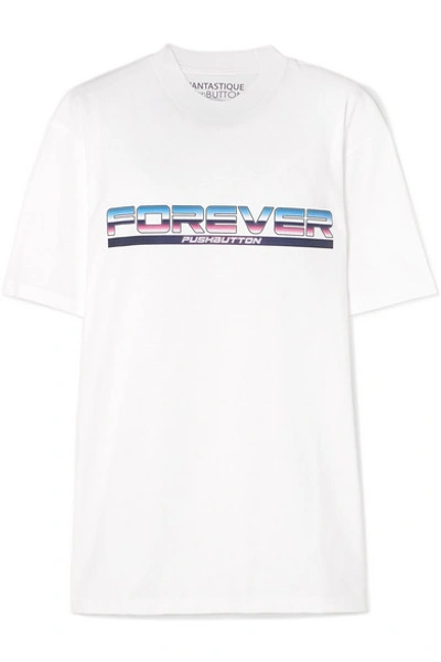 Pushbutton Printed Cotton-jersey T-shirt In White