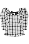 ARIAS GROSGRAIN-TRIMMED CHECKED VOILE TOP