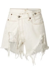 R13 DISTRESSED DENIM WRAP SHORTS