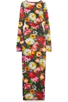 DOLCE & GABBANA FLORAL-PRINT STRETCH-TULLE MAXI DRESS