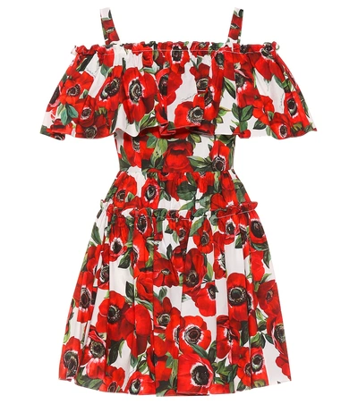 Dolce & Gabbana Cold-shoulder Floral-print Cotton-poplin Mini Dress In Floral Print