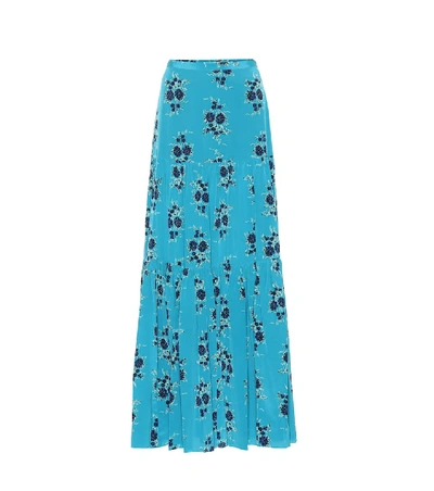 Veronica Beard Serence Tiered Floral Silk Maxi Skirt In Blue