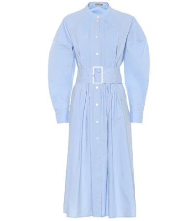 Bottega Veneta Belted Cotton-poplin Shirtdress In Light Blue
