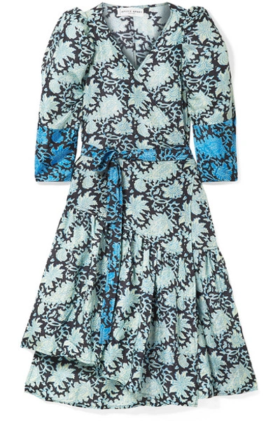 Apiece Apart Bougainvillea Printed Silk-satin Wrap Dress In Azure